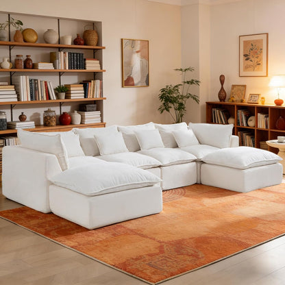 Boneless Couch Sectional Sofas Cloud Couches for Living Room | Loveseat L U Shaped Modern Modular Cloud Sofa with Pillows and Ottoman for Bedroom