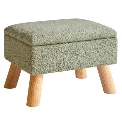 Storage Ottoman,Small Foot Stool, 15.75"×11.81"×11.02" Green,HBD042GR | Teddy Velvet,Sturdy Wood Legs,Footstool with Padded Seat, For Living Room Bedroom Couch Entryway