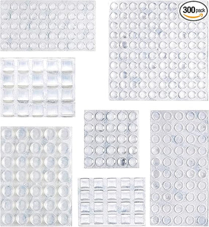 Cabinet Door Bumpers, Clear Self Adhesive Pads for Surface Protection, Noise Reduction and Sound Dampening, Rubber Stoppers for Drawers and Cupboards, 300-Piece, 6.9 x 4.5 x 0.6 inch