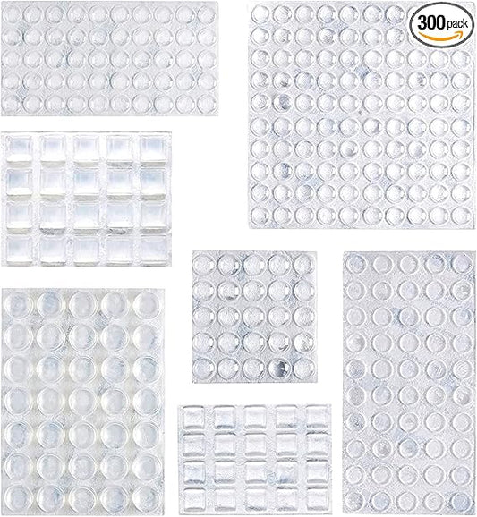 Cabinet Door Bumpers, Clear Self Adhesive Pads for Surface Protection, Noise Reduction and Sound Dampening, Rubber Stoppers for Drawers and Cupboards, 300-Piece, 6.9 x 4.5 x 0.6 inch
