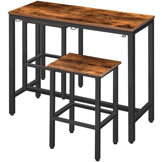 Bar Table Set, Pub Tables Bar Height with Stools Set of 2, Bar Chairs Under Counter Height Table for Small Spaces, Industrial Dining Table Sets for Kitchen, Living Room, Parties BF54BT01