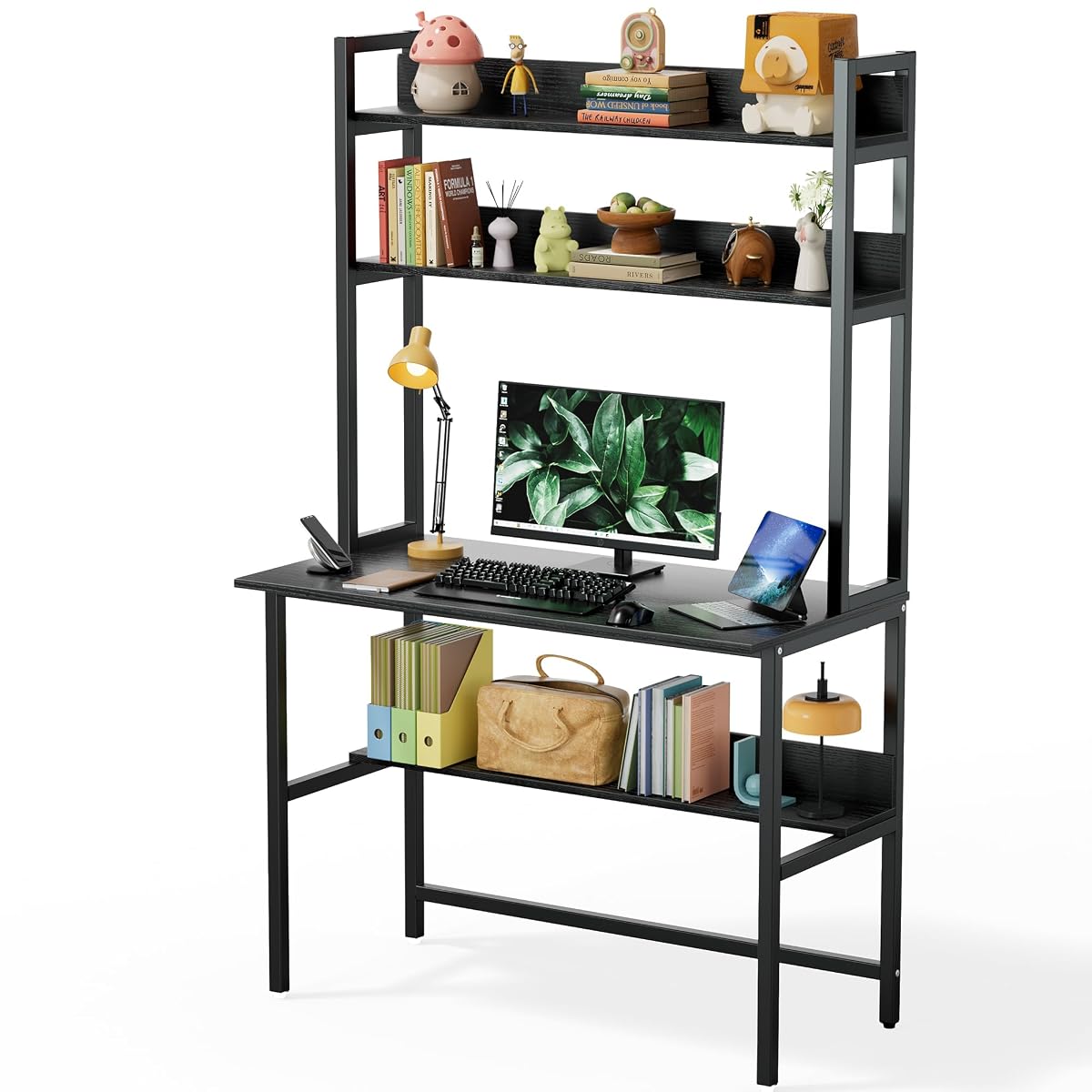 40 Inch Desk with Hutch, Computer Desk with Shelves