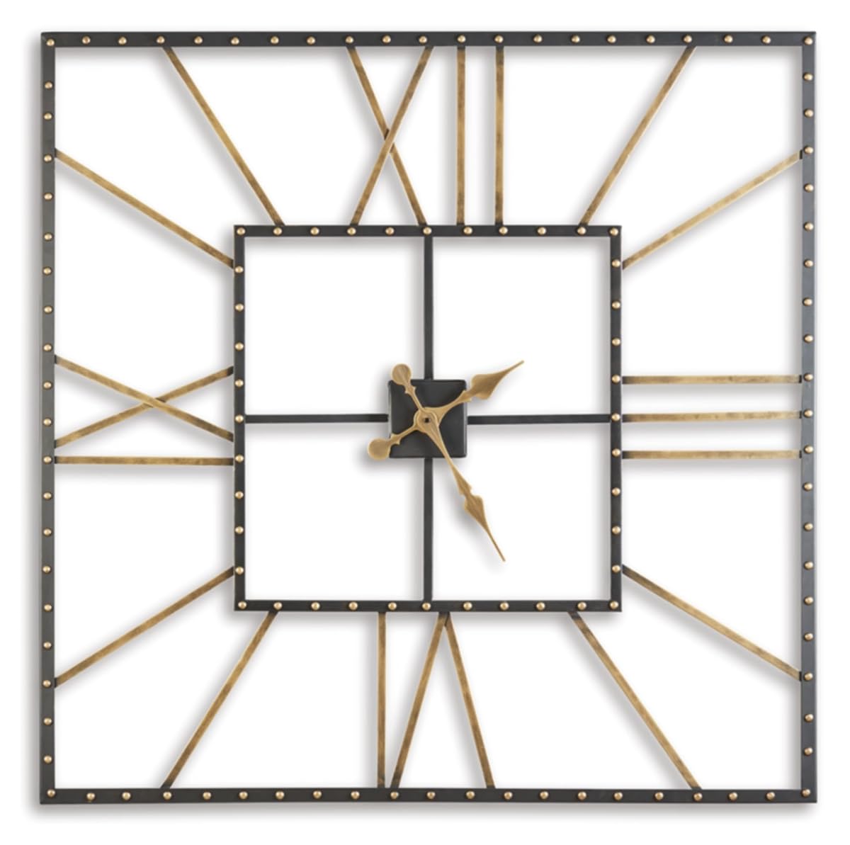 Signature Design by Ashley Thames Modern 40" Square Metal Roman Numeral Wall Clock, Black & Gold