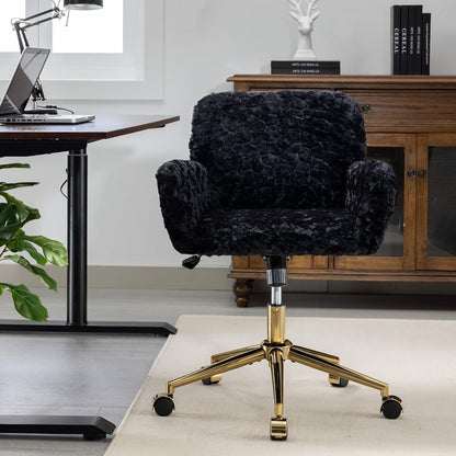 Office Chair - Home & Vanity Chair with Golden Metal Base, Adjustable Swivel Design