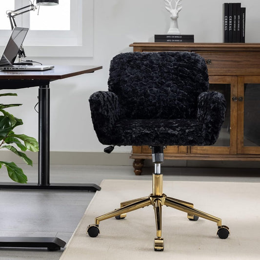 Vanity office chair with golden metal base and swivel design