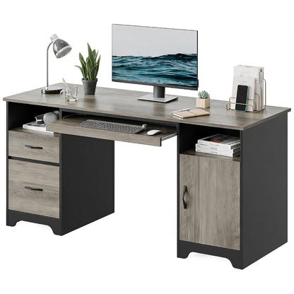 59" Executive Desk, File Drawer, Keyboard Tray & 2 Drawers, Gray