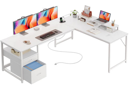 63 Inch L Shaped Desk with Power Outlets and USB-C Port