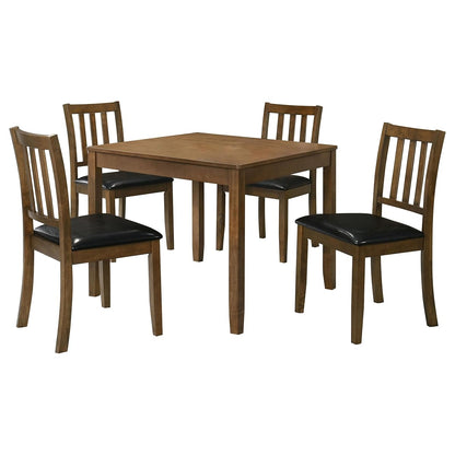 Coaster Home Furnishings - Parkwood - Wood - 5-Piece Square Dining Table Set – Rustic Dining Set with Vertical Slat Back Chairs and Black Seat - Dining Room or Kitchen - Honey Brown - 150400