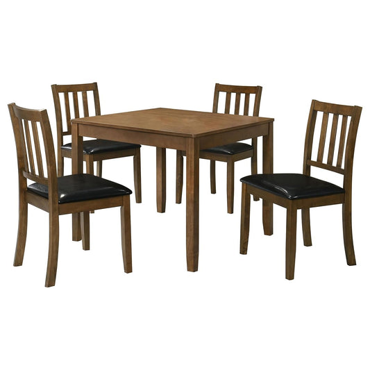 Coaster Home Furnishings - Parkwood - Wood - 5-Piece Square Dining Table Set – Rustic Dining Set with Vertical Slat Back Chairs and Black Seat - Dining Room or Kitchen - Honey Brown - 150400
