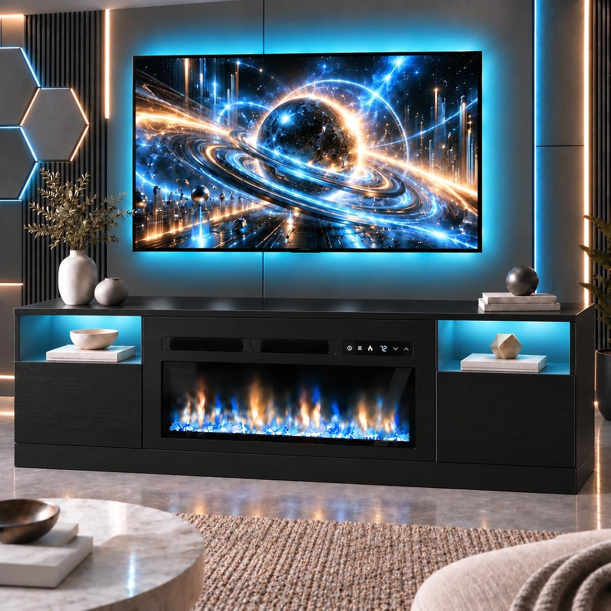 70” Fireplace TV Stand, Modern LED Entertainment Center