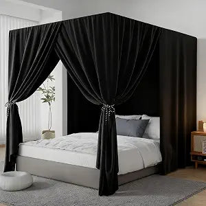 Black Canopy Bed Curtain 4 Corner Post Bed Curtains, Queen, view 2