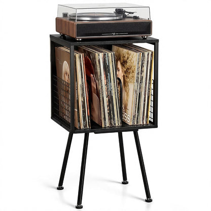 Record Player Stand with Storage Holds 100+ Vinyl Records