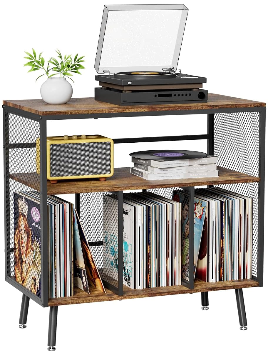 Record Player Stand with Vinyl Storage
