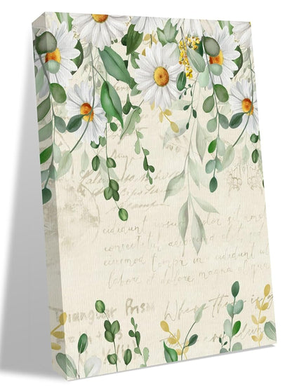 NuYeBiofx Countryside Daisies Eucalyptus Leaves Canvas Wall Art Prints,40"x28" Framed Picture Artwork Vintage Botantical Printed Canvas Oil Painting for Living Room Bedroom Office,Ready to Hang