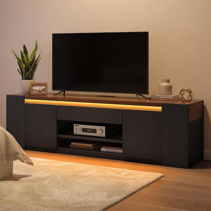 71'' Modern LED TV Stand with Storage and Charging Station (Black)