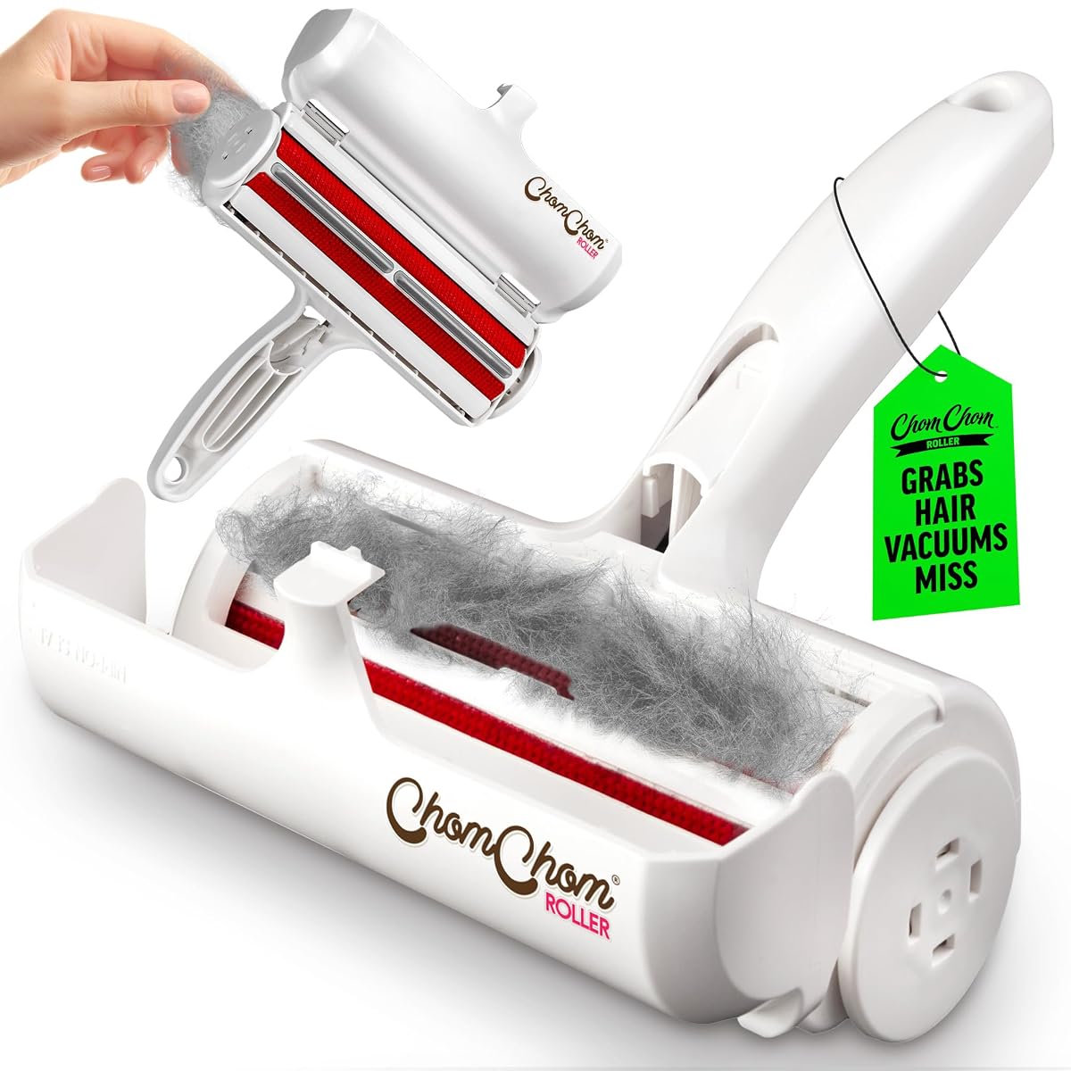 Pet Hair Remover – Original Size Reusable Lint Roller for Cat & Dog Hair on Furniture, Couch, Carpet, Car, Rugs & Bedding – Portable, Eco-Friendly (White)