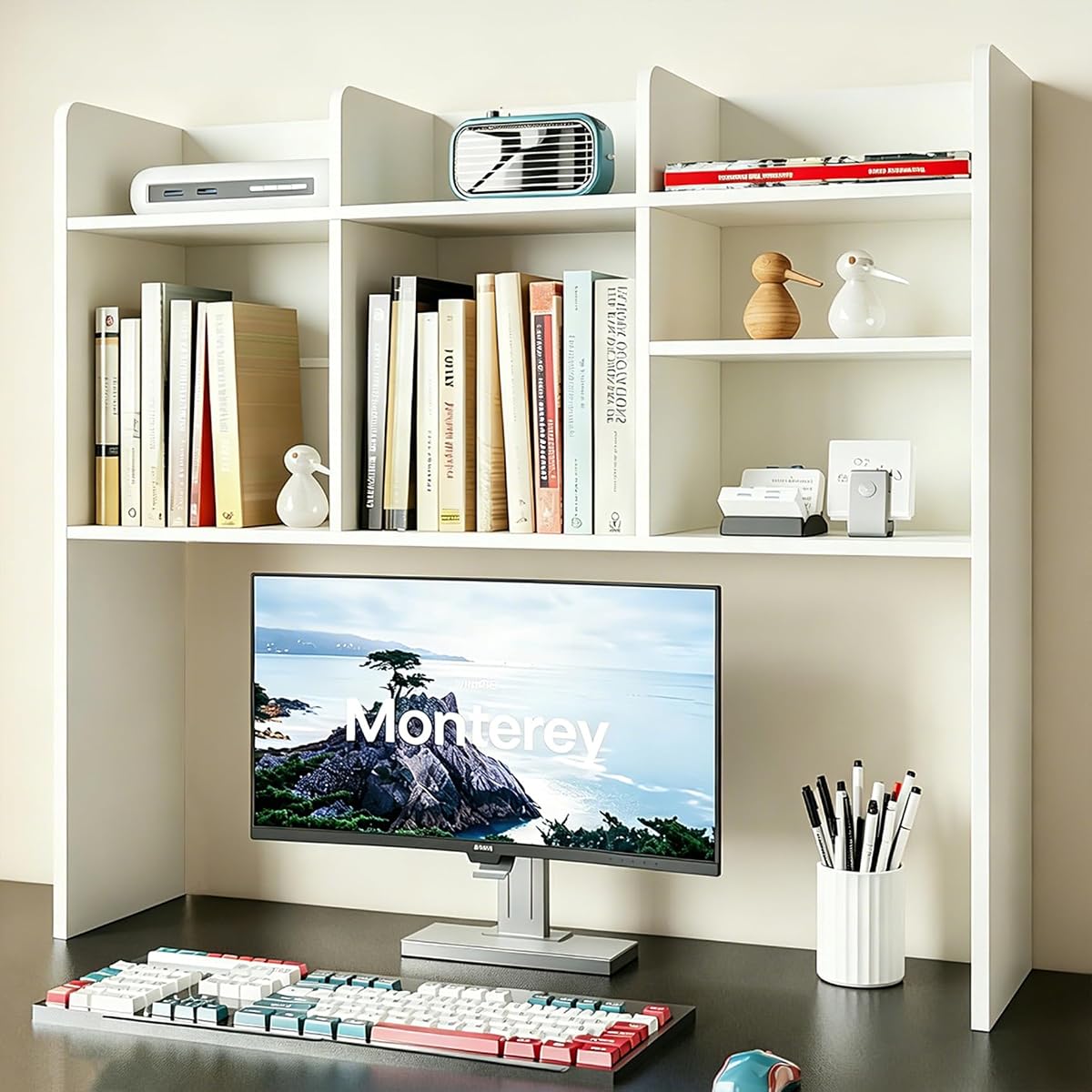 Desk Hutch Dorm, Desktop Bookshelf with 7 Shelves