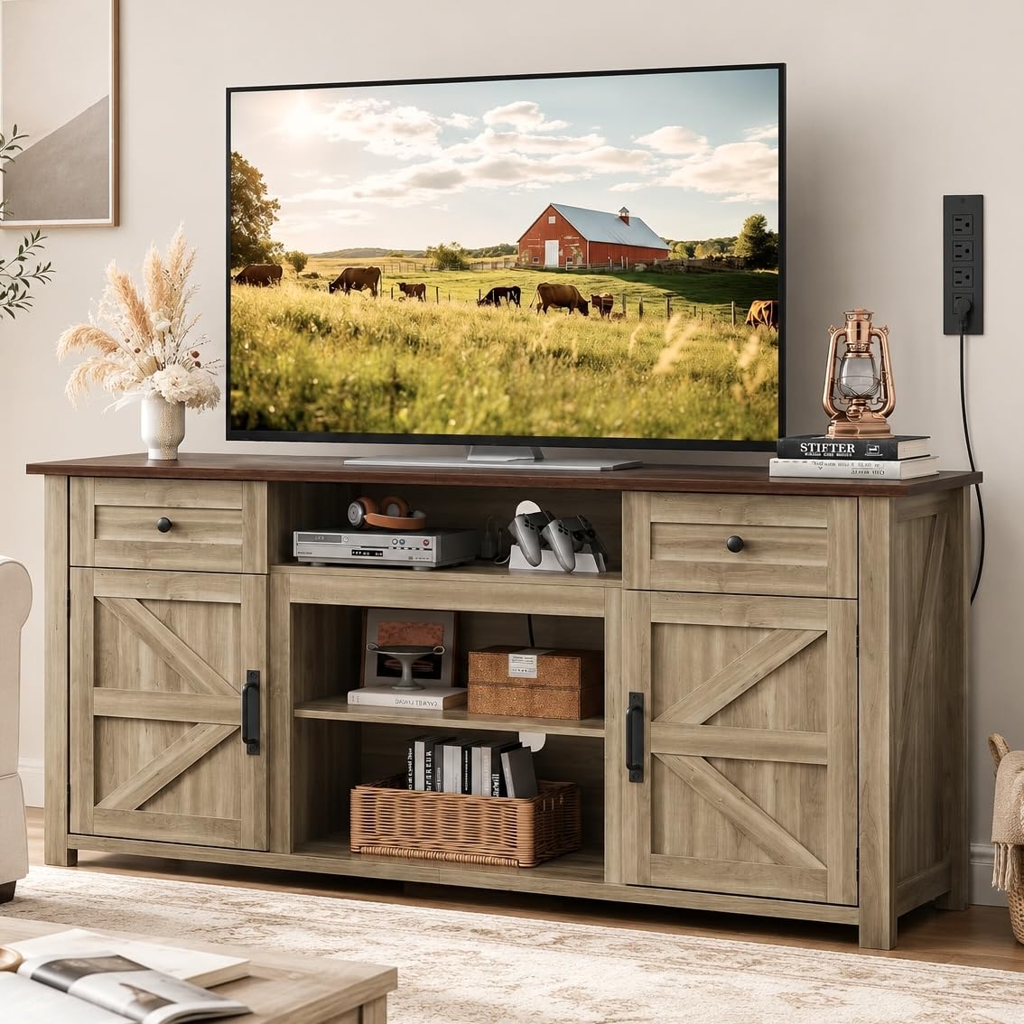 TV Stand for 75 Inch TV, Entertainment Center with Storage & Power Outlet