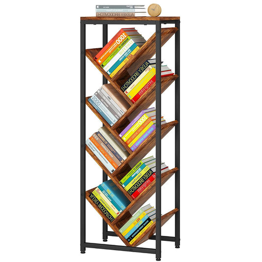 9 Tier Tree Bookshelf with Top Shelf,Brown TBC002H | Floor Standing Bookshelf for Narrow Space Storage Organizer Bookcase Display Rack Corner Bookcase for Bedroom Living Room