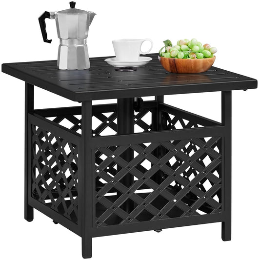 Metal outdoor side table with umbrella hole