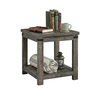 Signature Design by Ashley Hollum End Table, 24 Inch Square Side Table, Farmhouse Wood Look, Storage Shelf for Living Room, Rustic Brown