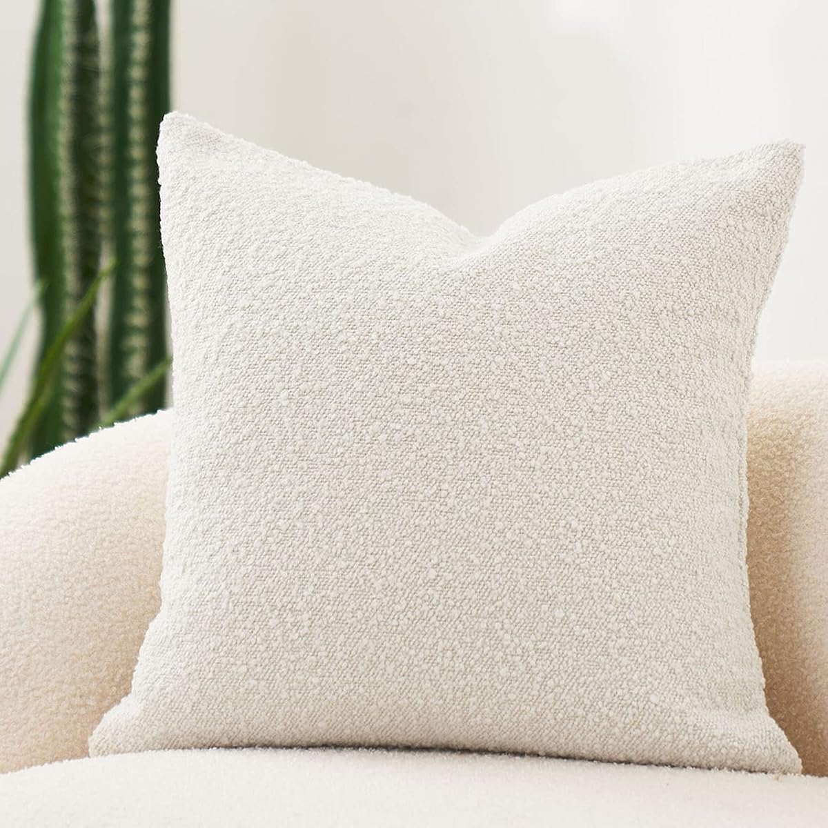 Luxury Decorative Throw Pillow Cover 18 x 18 Inch Textured Boucle Square Sofa Couch Pillow for Living Room Woven Accent Cushion Case, 1PC, Ivory