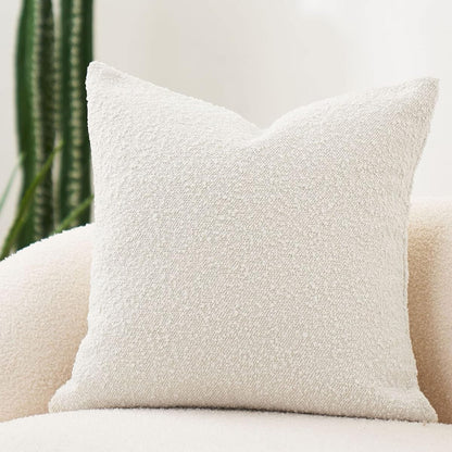 Luxury Decorative Throw Pillow Cover 18 x 18 Inch Textured Boucle Square Sofa Couch Pillow for Living Room Woven Accent Cushion Case, 1PC, Ivory