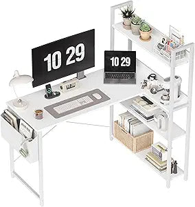 47 Inch Computer Desk with Bookshelf, Corner Desk with Storage, L Shaped Desk, view 2