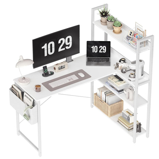 47 Inch Computer Desk with Bookshelf, Corner Desk with Storage, L Shaped Desk