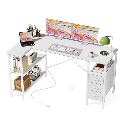 L Shaped Desk with Drawers, Gaming Desk, 55 Inch
