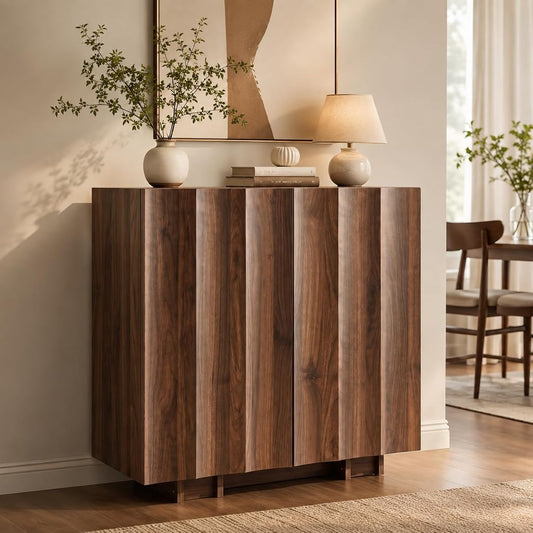30.8" Fluted Sideboard Buffet Cabinet with Storage, Walnut