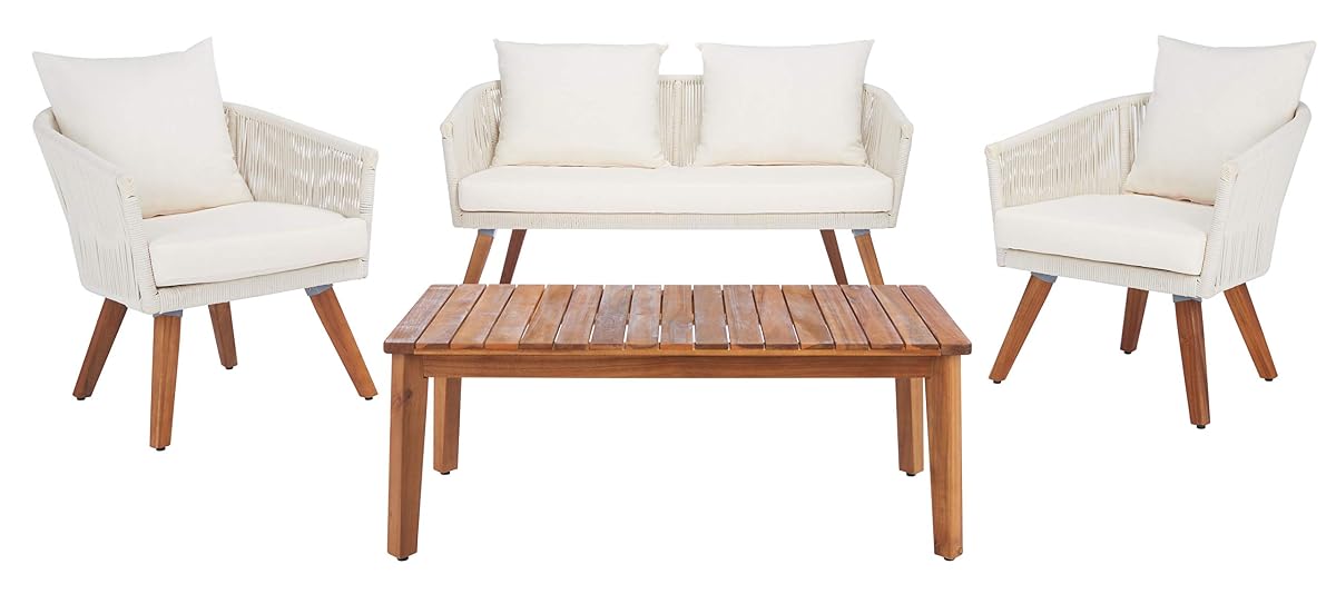 SAFAVIEH Outdoor Collection Velso Beige/Beige/Natural Solid Wood 4-Piece