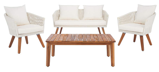 SAFAVIEH Outdoor Collection Velso Beige/Beige/Natural Solid Wood 4-Piece