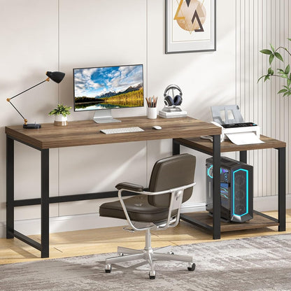 63 Inch Large Computer Desk with Printer Space & PC Tower Stand