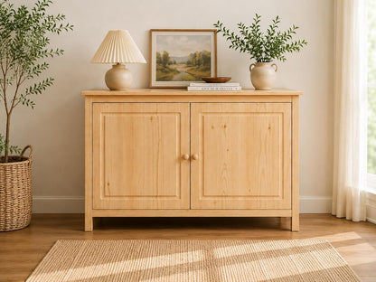 44" Wide Solid Pine Shaker Sideboard Buffet Cabinet — Natural Unfinished — 2