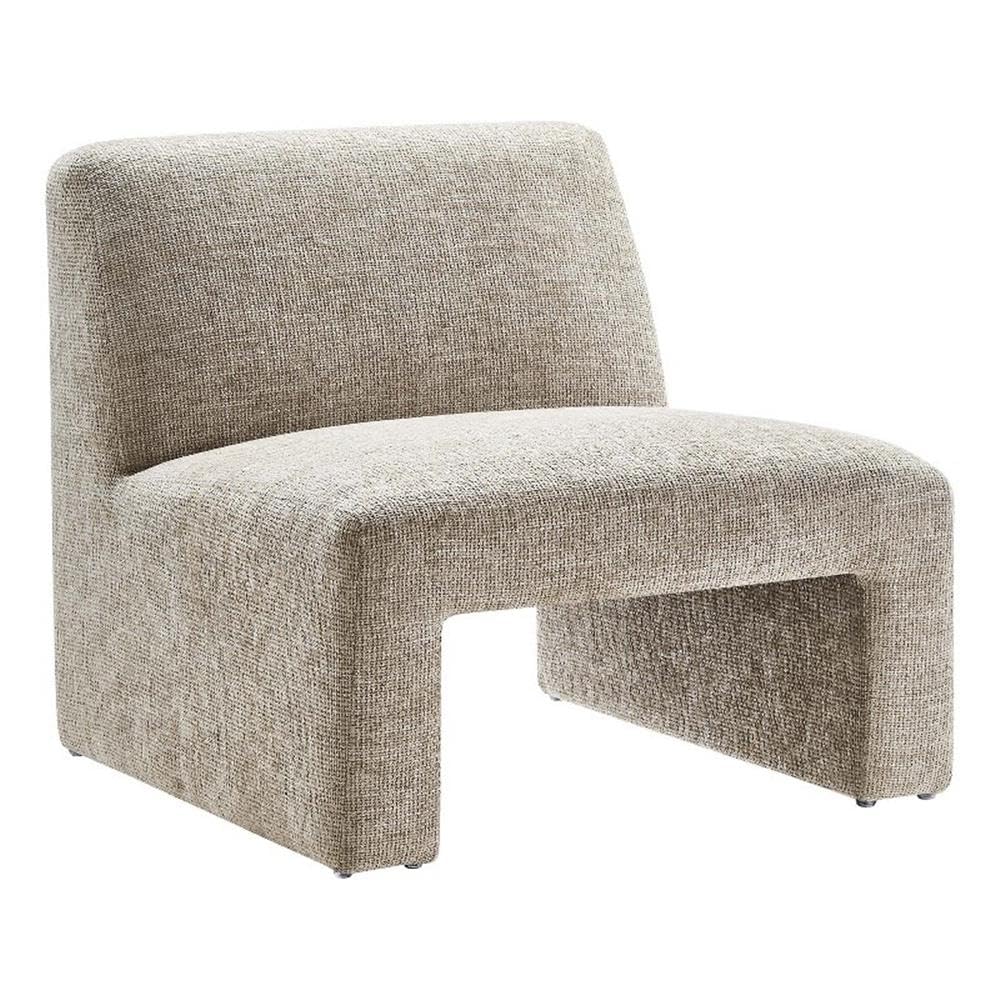 Amita Chenille Upholstered Oversized Accent Lounge Khaki – Plush, Comfy Slipper, Ideal, Armless Sofa Corner Chair for Reading Nook or Living Room Furniture