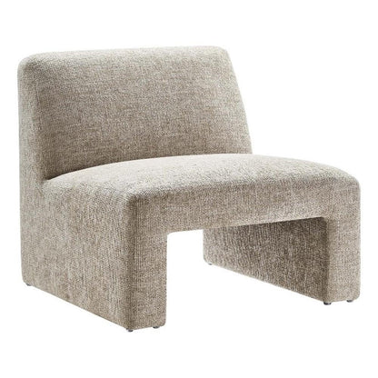 Amita Chenille Upholstered Oversized Accent Lounge Khaki – Plush, Comfy Slipper, Ideal, Armless Sofa Corner Chair for Reading Nook or Living Room Furniture