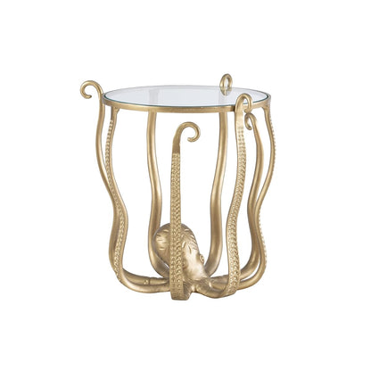 Powell Olivia Octopus Antique Gold Accent Table with Glass Top