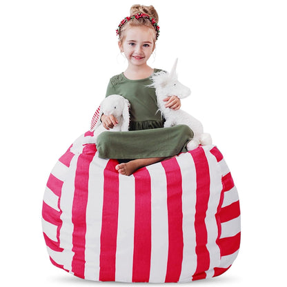 Stuffed Animal Storage Bean Bag Chair - X-Large, 38 in, Pink & White Stripe - Toy Storage Organizer & Stuffed Animal Organizer - Bag for Kids Room & Toy Organization
