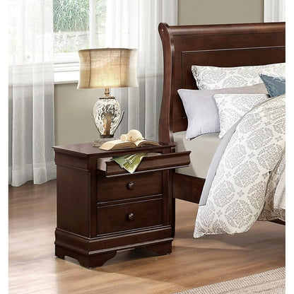 1pc Nightstand with Drawers Brown Cherry Finish Wood Bedroom Furniture