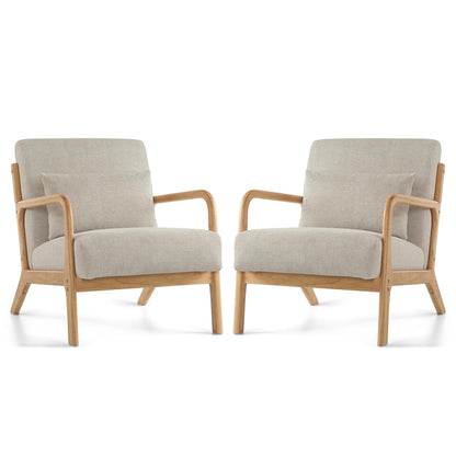 Mid Century Modern Accent Chair Set of 2, Upholstered Chair for Living Room, Accent Chair with Lumbar Pillow Solid Wood Frame Reading Chair Armchair for Bedroom Small Spaces, Grey