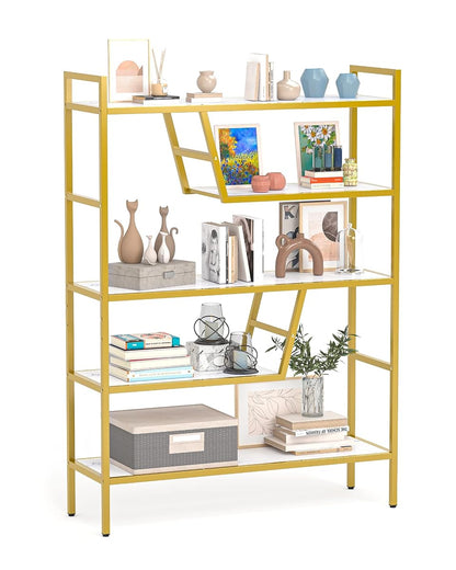 5-Tier Adjustable Bookshelf Wood Bookcase with Metal Frame Book Shelf Organizer for Living Room/Bedroom/Study Room,46 Variants