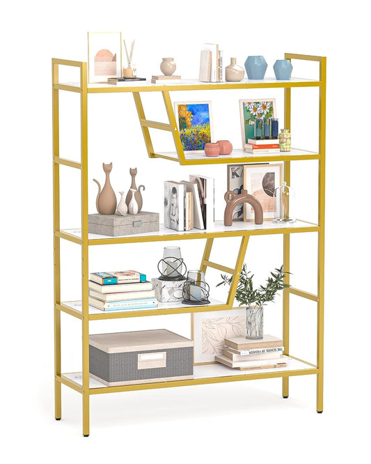 5-Tier Adjustable Bookshelf Wood Bookcase with Metal Frame Book Shelf Organizer for Living Room/Bedroom/Study Room,46 Variants
