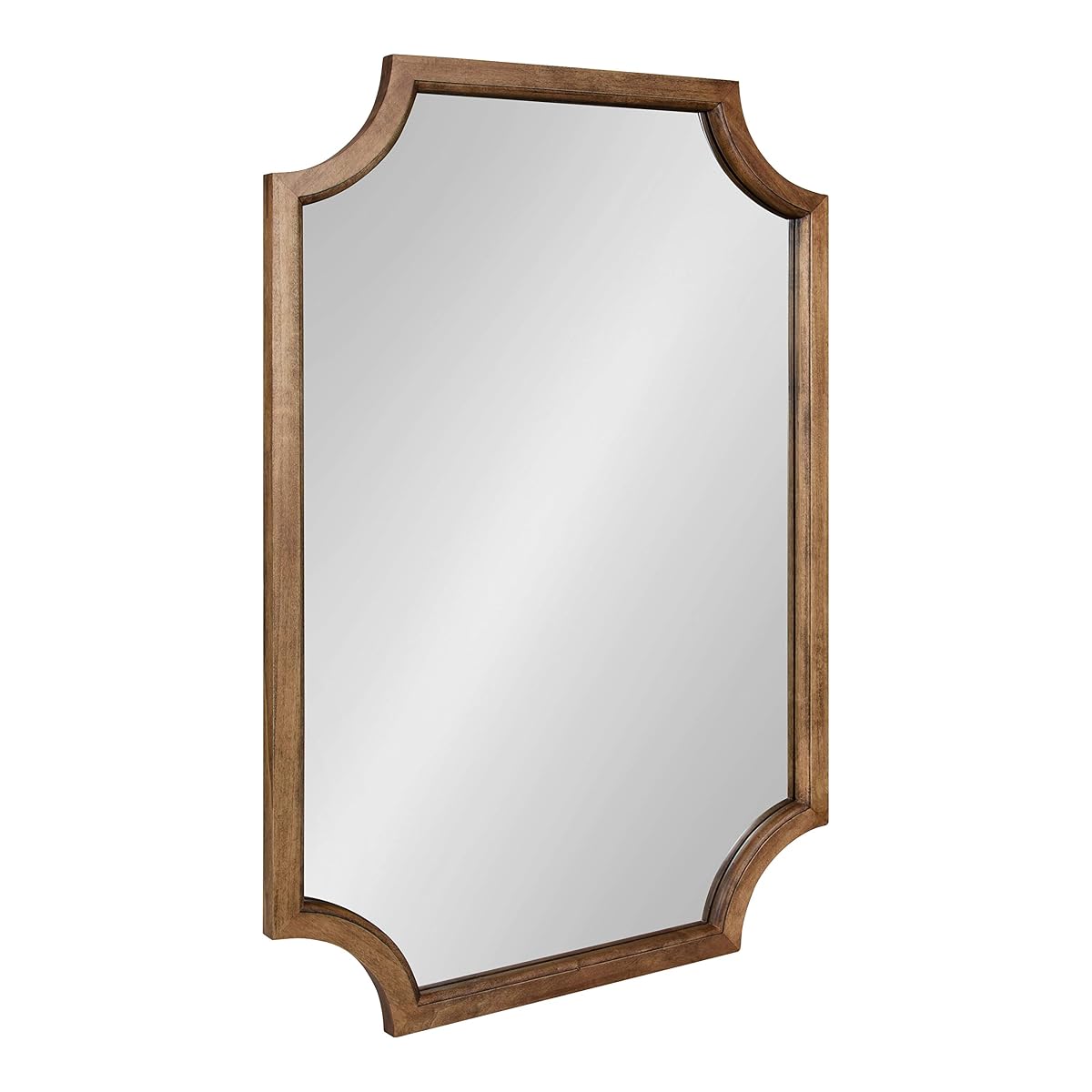 Hogan Farmhouse Wood Framed Wall Mirror, 24 x 36, Rustic Brown, Modern Wall Accent with Scalloped Corners