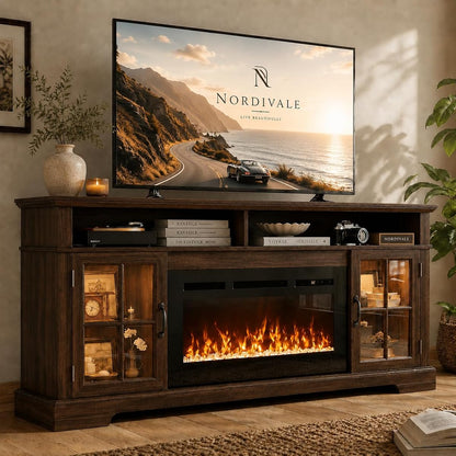 70" Farmhouse Fireplace TV Stand for TVs up to 80"