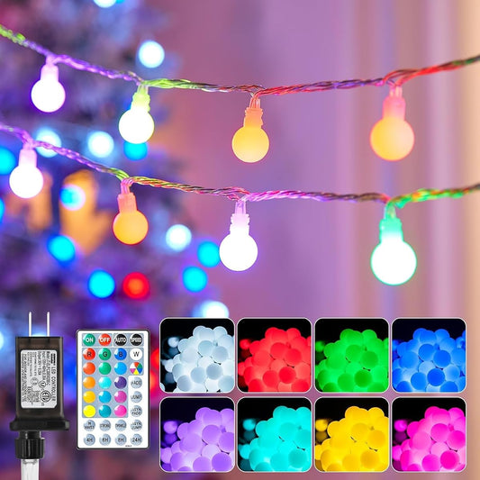 Color Changing Globe String Lights, 33 Feet 100 Led Fairy Lights Plug in with Timer Remote, Christmas Lights for Camping Dorm Party Wedding Indoor Outdoor Decoration (16Color + Multicolor)