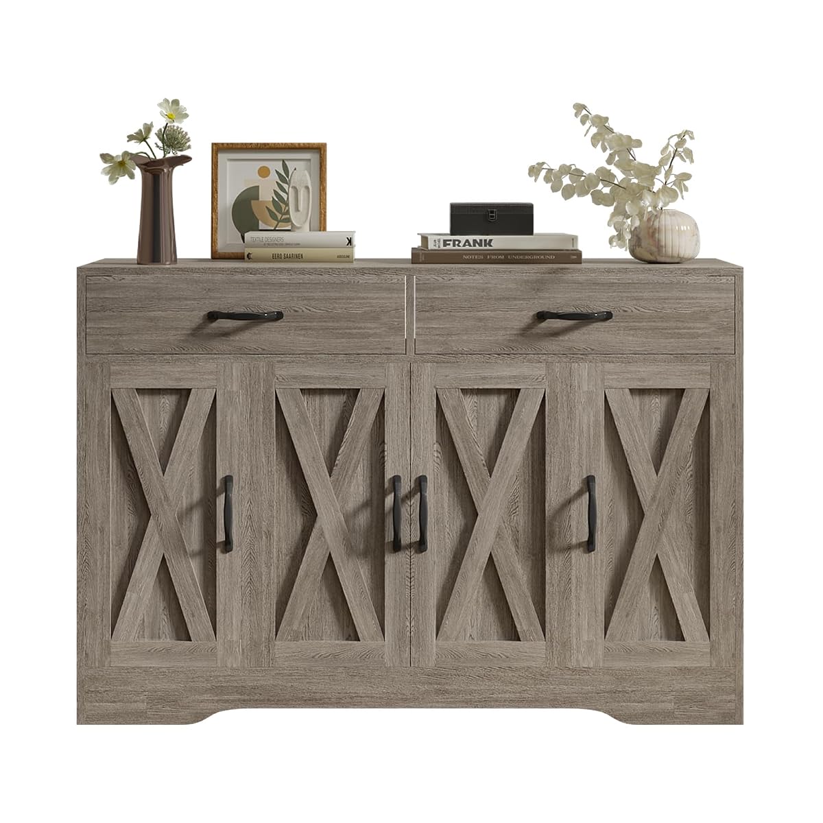 Sideboard Cabinet with Drawers, 47" W Sideboard Buffet Storage Cabinet with Storage for Kitchen, Farmhouse Coffee Bar Cabinets with Shlves and Doors for Hallway, Gray