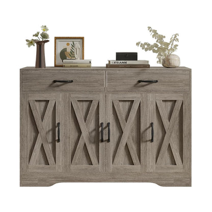 Sideboard Cabinet with Drawers, 47" W Sideboard Buffet Storage Cabinet with Storage for Kitchen, Farmhouse Coffee Bar Cabinets with Shlves and Doors for Hallway, Gray