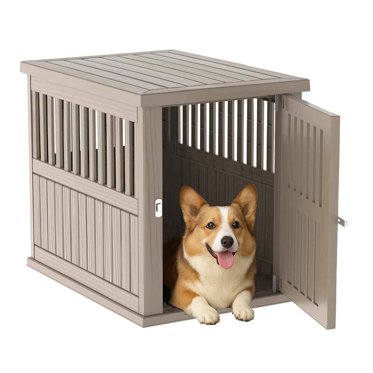 Dog House Resin Dog Crate Furniture, Light Brown, Medium