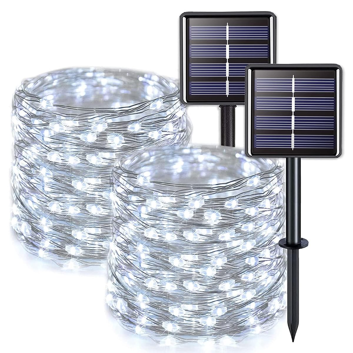 2 Pack Solar String Lights Outdoor Waterproof, Each 33FT 100 LED Solar Fairy Lights Outdoor, 8 Modes White Christmas Light for Outside Garden Tree Patio Yard Wedding Christmas Decorations